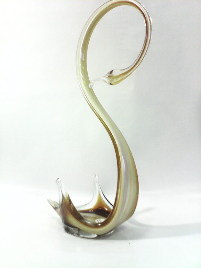 Caramel and White Hand Blown Glass Swan Candle Holder, Dish, Vase Item No. GB705