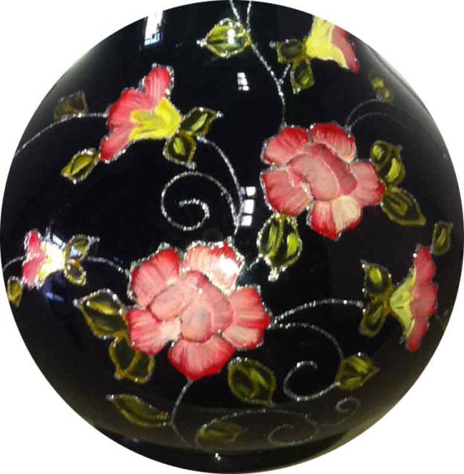 Black Hand Blown Glass Vase with Pink Flowers - Image 2